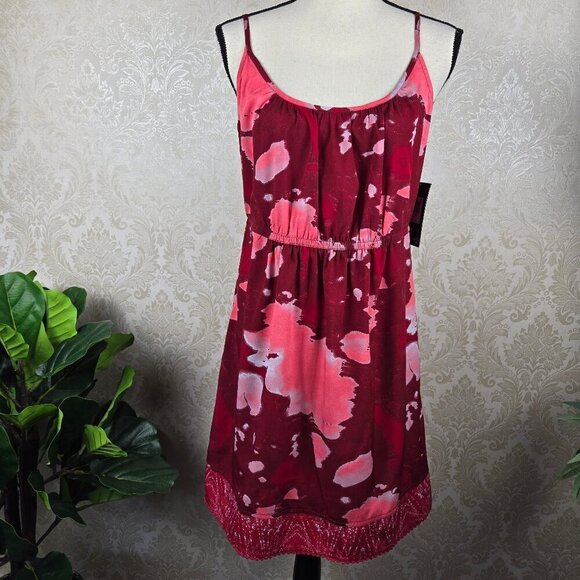 Hurley Size XL "Riley" Dress Adj. Spaghetti Strap Red Pink Elastic Waist NWT - Picture 1 of 16